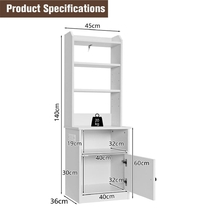 6-Tier Nightstand with Charging Station Tall with Shelf and Cabinet-White