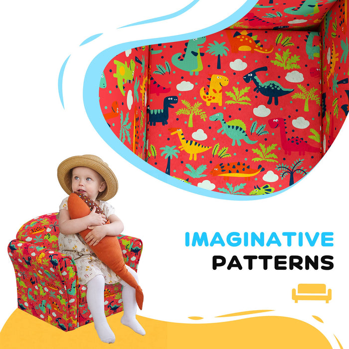 Dinosaur-Themed Kids Armchair - Sturdy Wooden Frame & Cozy Chair for Children - Perfect for Bedroom, Playroom, or Kids Spaces