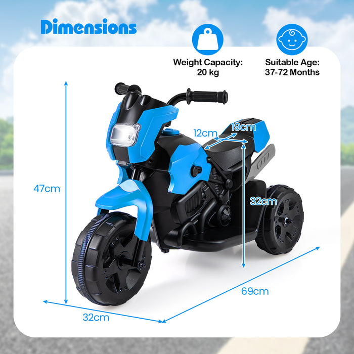 6V Kids 3-Wheel Ride on Motorbike with LED Headlight for Boys Girls Aged 37-72 Months-Red