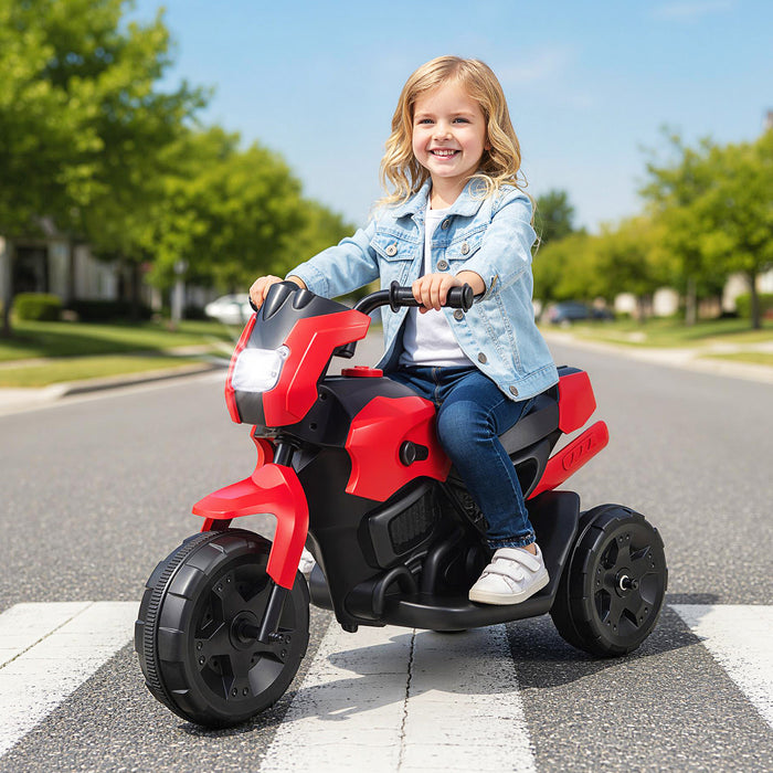 6V Kids 3-Wheel Ride on Motorbike with LED Headlight for Boys Girls Aged 37-72 Months-Red
