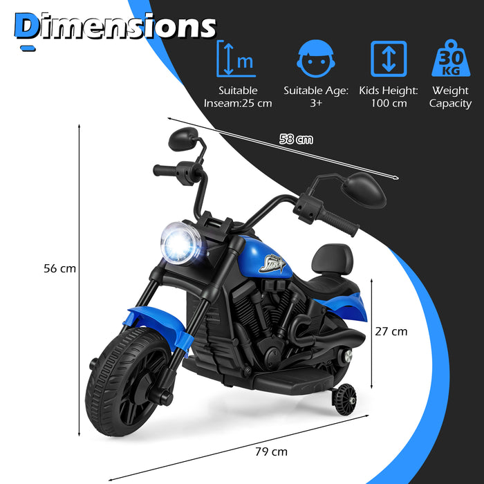 6V Kids Electric Motorbike with Detachable Training Wheels and Music-