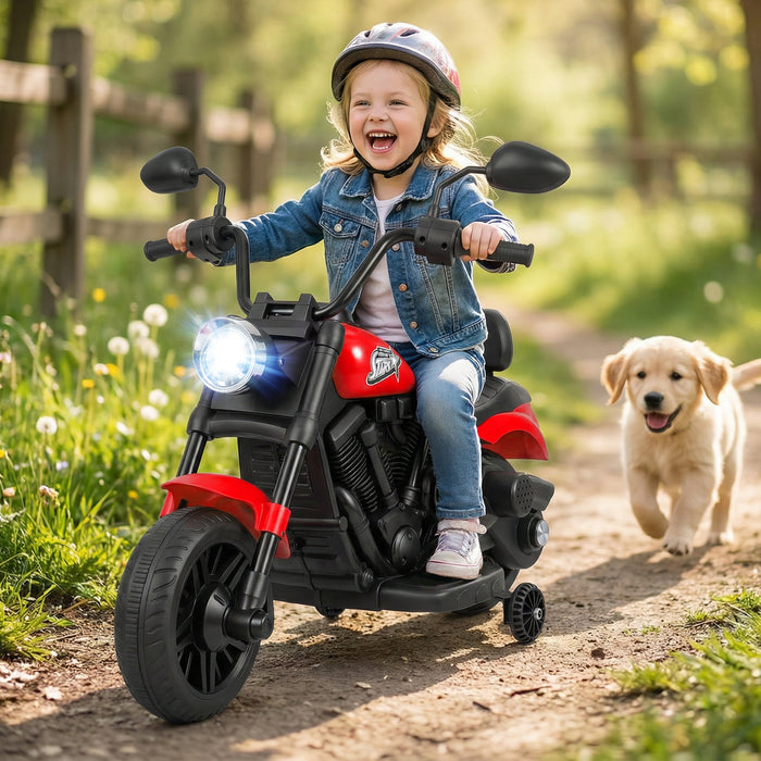 6V Kids Electric Motorbike with Detachable Training Wheels and Music-