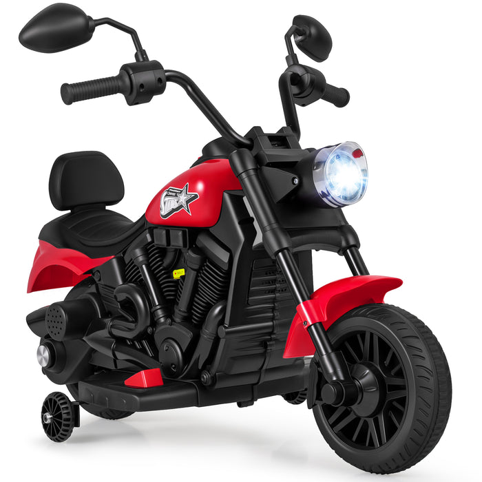 6V Kids Electric Motorbike with Detachable Training Wheels and Music-