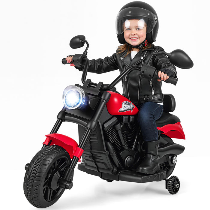 6V Kids Electric Motorbike with Detachable Training Wheels and Music-