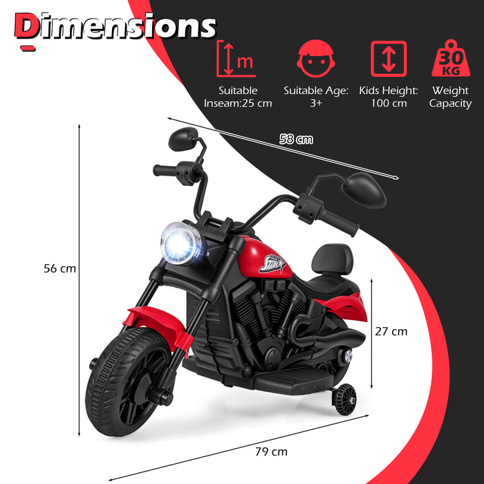 6V Kids Electric Motorbike with Detachable Training Wheels and Music-