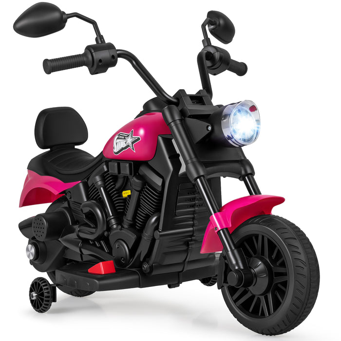 6V Kids Electric Motorbike with Detachable Training Wheels and Music-