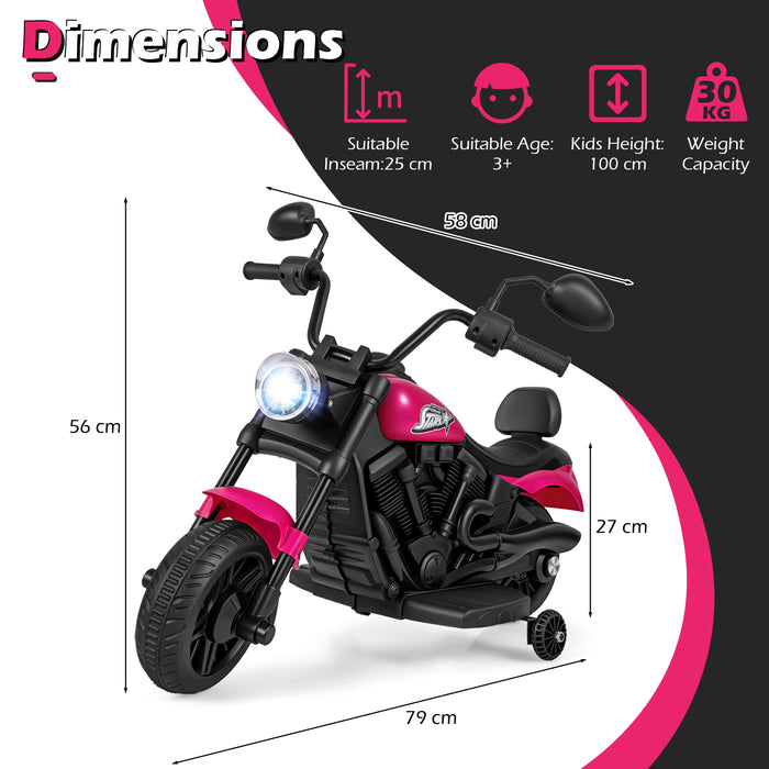 6V Kids Electric Motorbike with Detachable Training Wheels and Music-