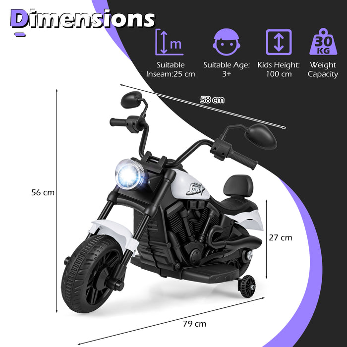 6V Kids Electric Motorbike with Detachable Training Wheels and Music-