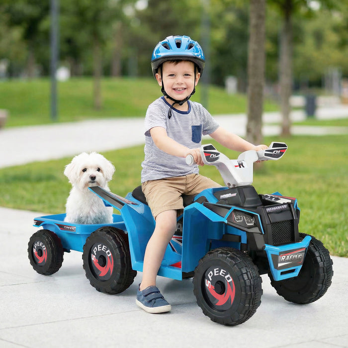 6V Kids Electric Quad with Removable Back Trailer Toddler Ride On ATV-