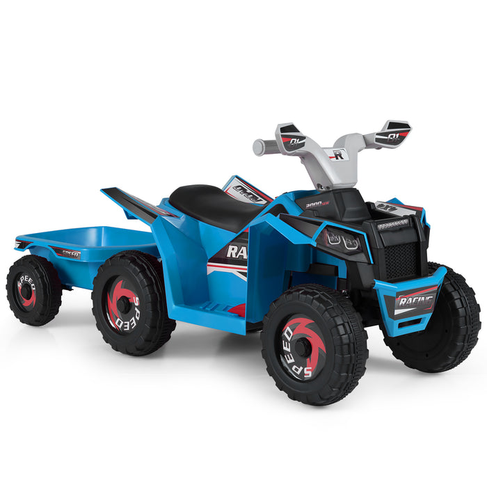 6V Kids Electric Quad with Removable Back Trailer Toddler Ride On ATV-