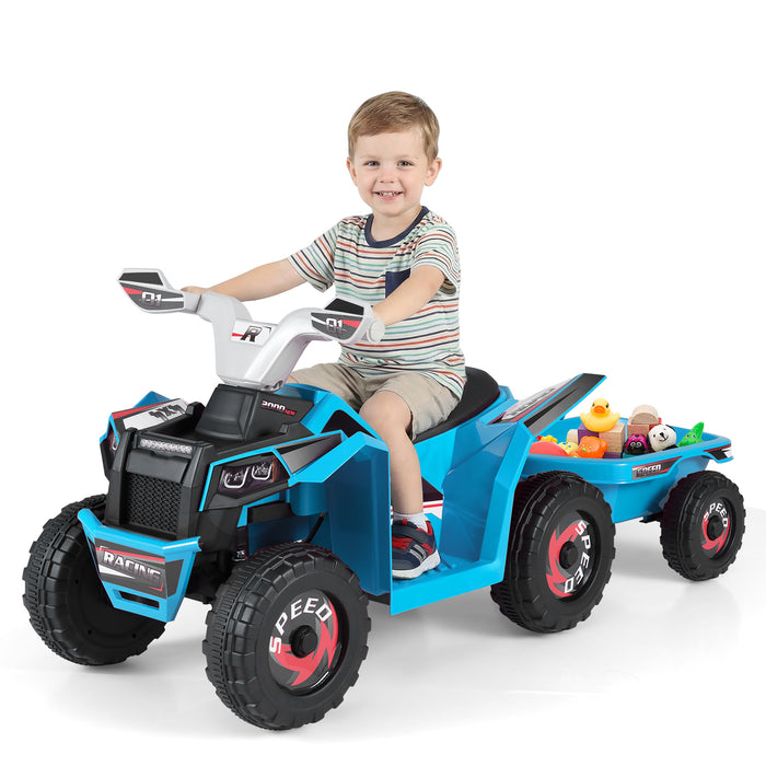 6V Kids Electric Quad with Removable Back Trailer Toddler Ride On ATV-