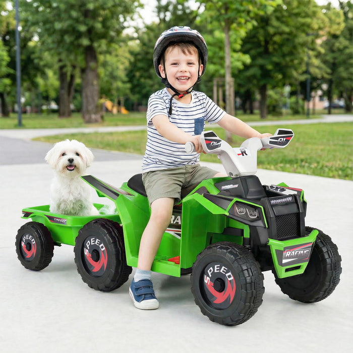 6V Kids Electric Quad with Removable Back Trailer Toddler Ride On ATV-