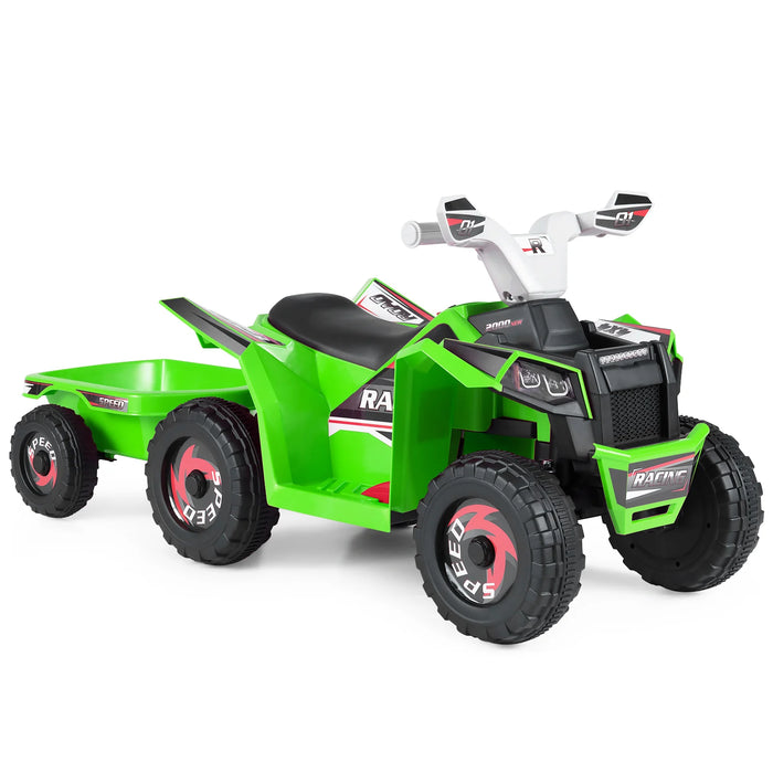 6V Kids Electric Quad with Removable Back Trailer Toddler Ride On ATV-