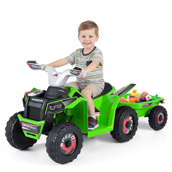 6V Kids Electric Quad with Removable Back Trailer Toddler Ride On ATV-