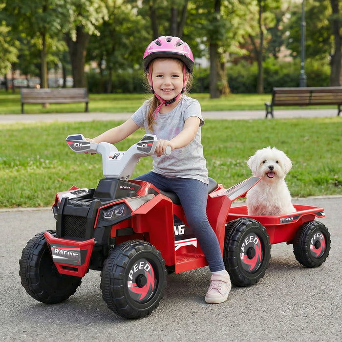 6V Kids Electric Quad with Removable Back Trailer Toddler Ride On ATV-