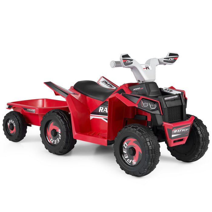 6V Kids Electric Quad with Removable Back Trailer Toddler Ride On ATV-