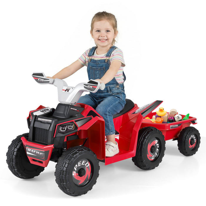 6V Kids Electric Quad with Removable Back Trailer Toddler Ride On ATV-