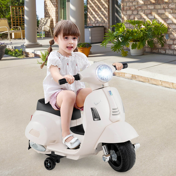 6V Kids Ride on Motorcycle Vespa Licensed with Lights and Horn Sound-White