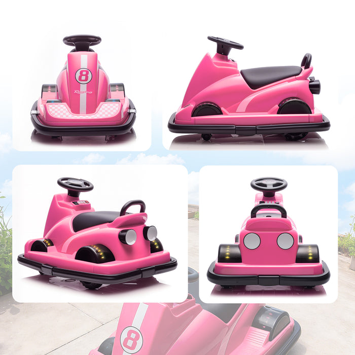 AIYAPLAY Kids Bumper Car, 360° Rotation Spin Electric Waltzer Car with LED Lights, Music for Ages 3-8 Years Old, Pink