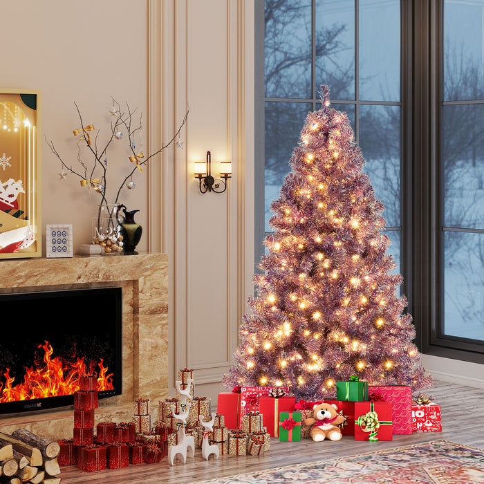 6 FT Artificial Xmas Tree with 688 Branch Tips and 250 Warm White LED Lights-Green