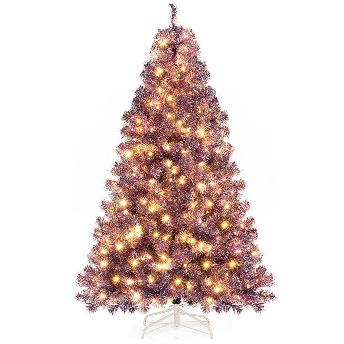 6 FT Artificial Xmas Tree with 688 Branch Tips and 250 Warm White LED Lights-Green