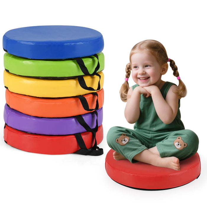 6 PCS Round Floor Cushions with Handles for Kids-