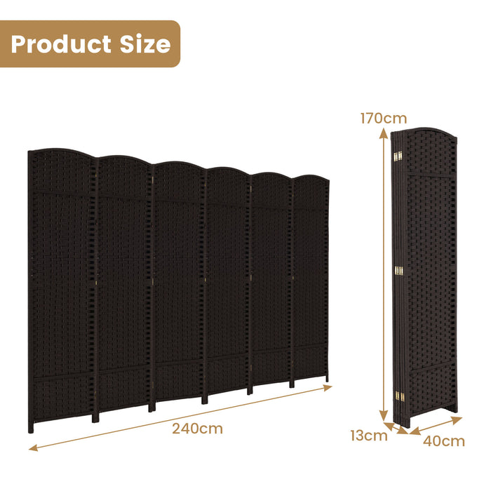 6-Panel Room Divider Folding Privacy Screen with Hand-woven Texture-