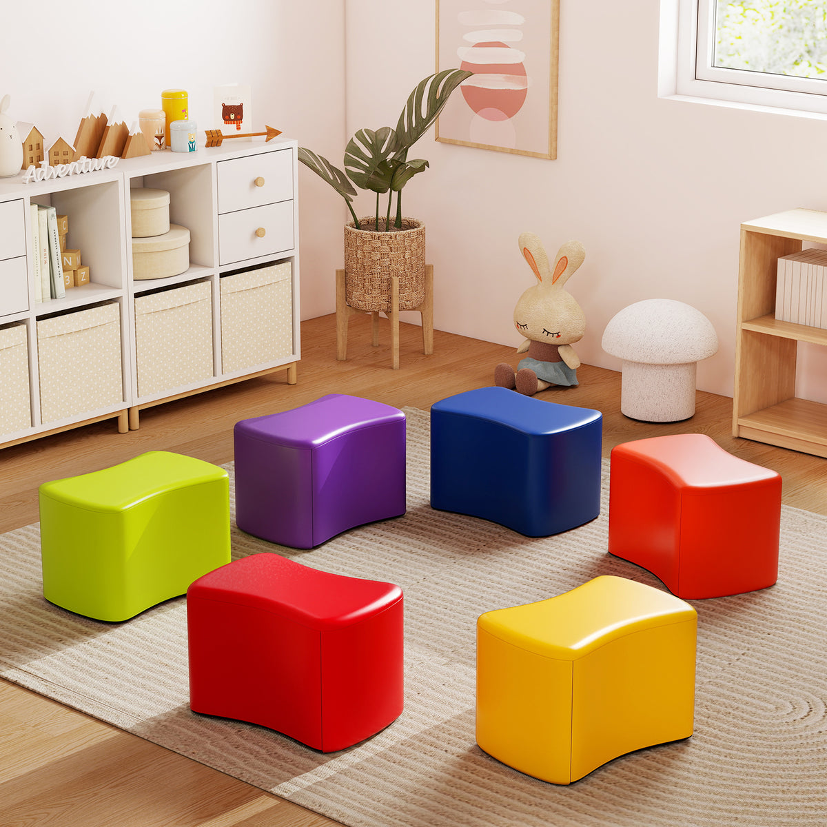 6-Piece Butterfly Stools Modular Soft Foam Seating Set with Waterproof PU Cover-