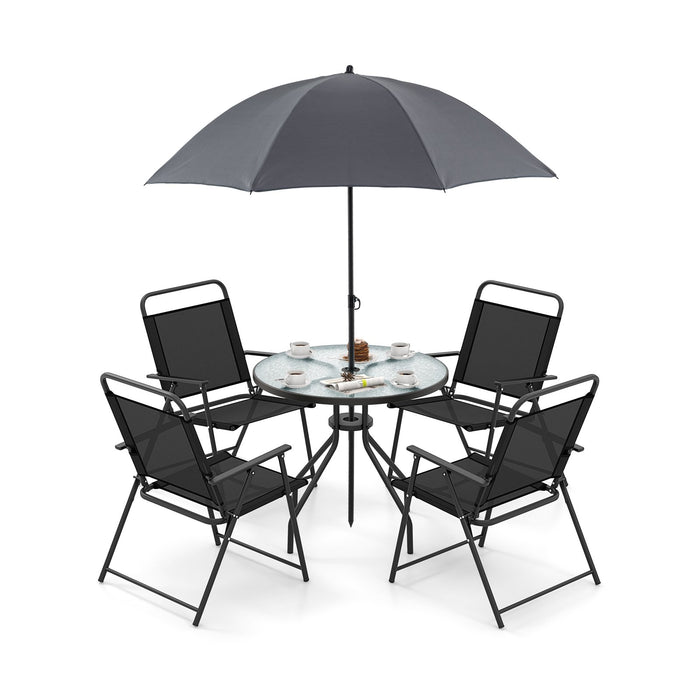 6 Piece Outdoor Dining Set with Detachable Umbrella for Poolside-