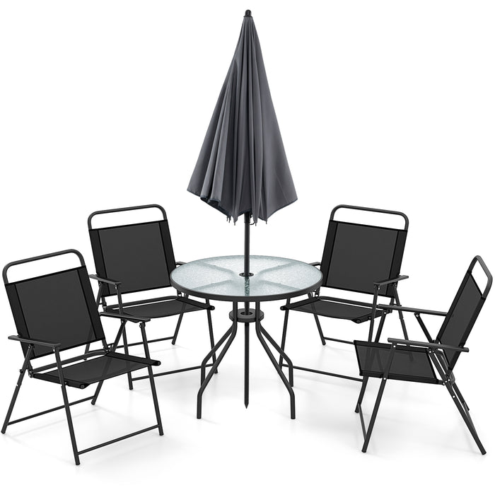 6 Piece Outdoor Dining Set with Detachable Umbrella for Poolside-