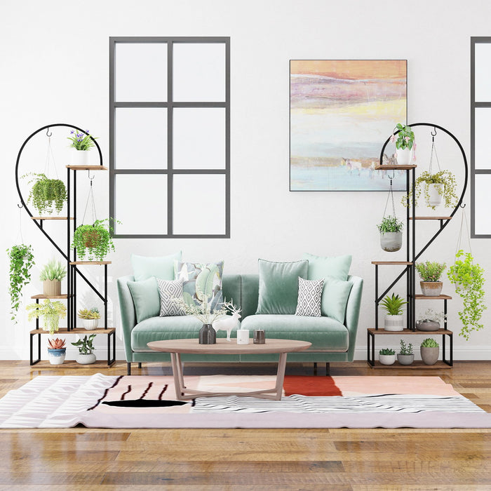 6-Tier Metal Plant Stand Heart-Shape Ladder Plant Shelves -Coffee
