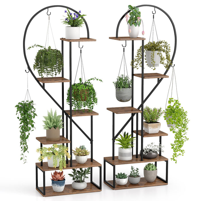 6-Tier Metal Plant Stand Heart-Shape Ladder Plant Shelves -Coffee