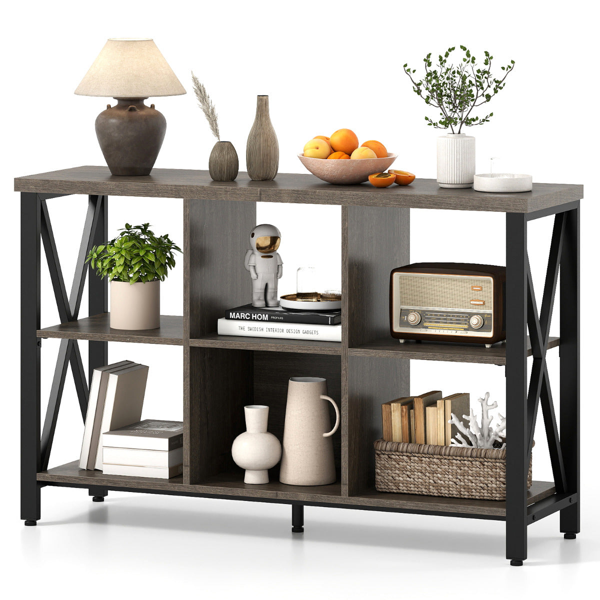 6-Cube Storage Organizer 120CM Wide Bookshelf with Open Compartments-