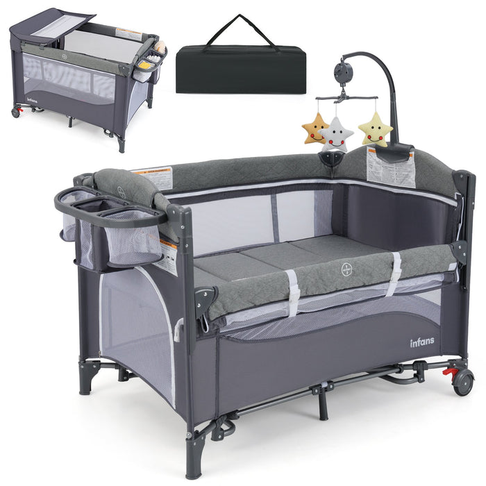 6-in-1 Baby Bed Travel Cot with Changing Table for Baby-