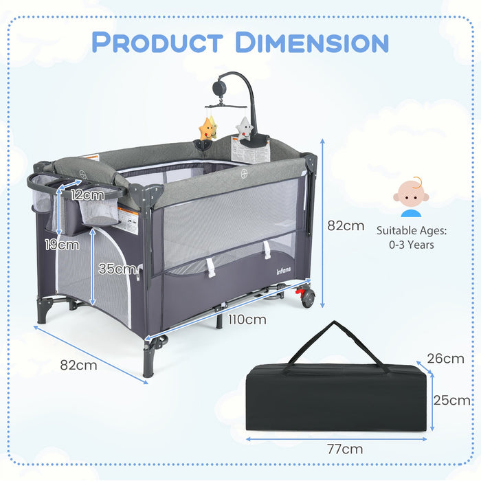 6-in-1 Baby Bed Travel Cot with Changing Table for Baby-