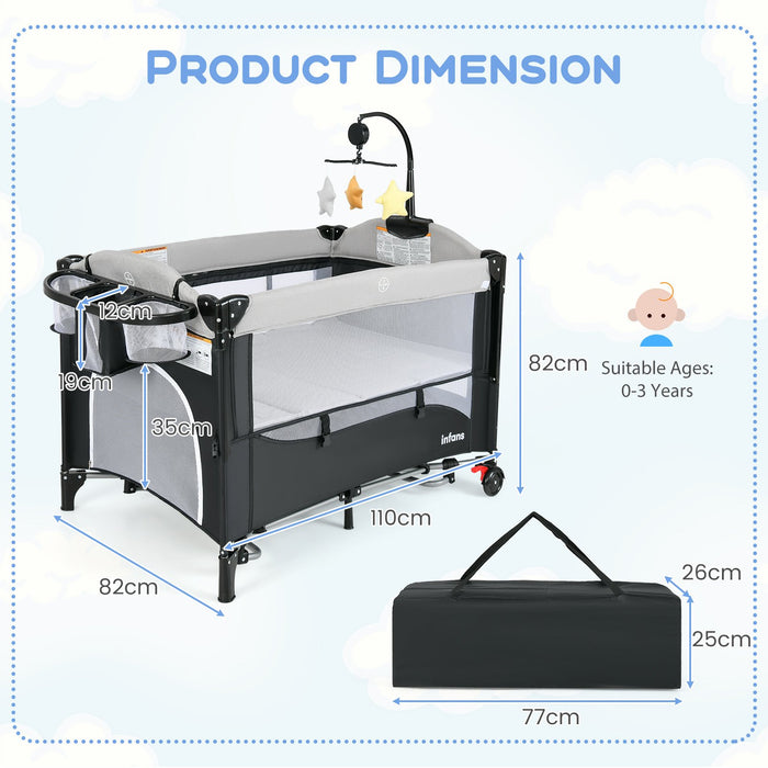 6-in-1 Baby Bed Travel Cot with Changing Table for Baby-