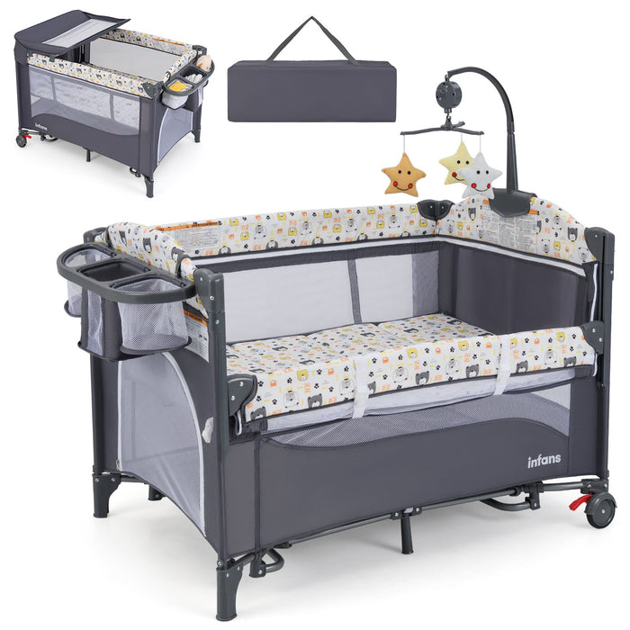 6-in-1 Baby Bed Travel Cot with Changing Table for Baby-
