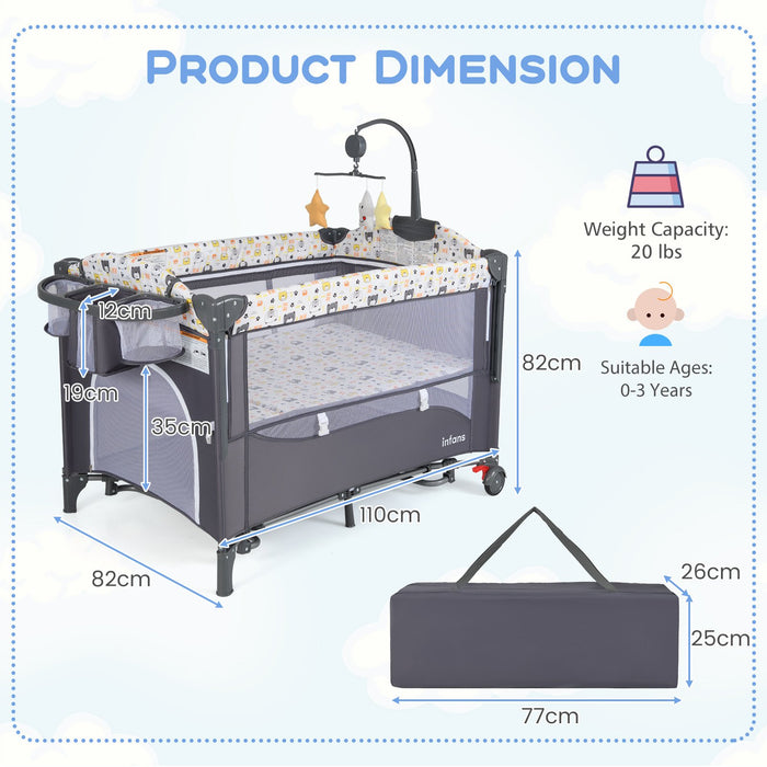 6-in-1 Baby Bed Travel Cot with Changing Table for Baby-