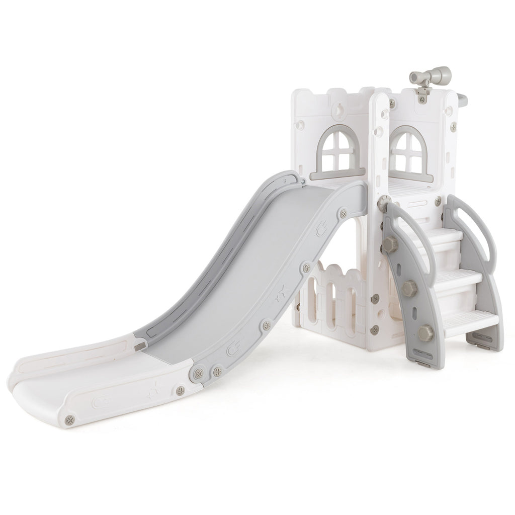 6 in 1 L-shaped Toddle Slide with Basketball Hoop and Telescope-