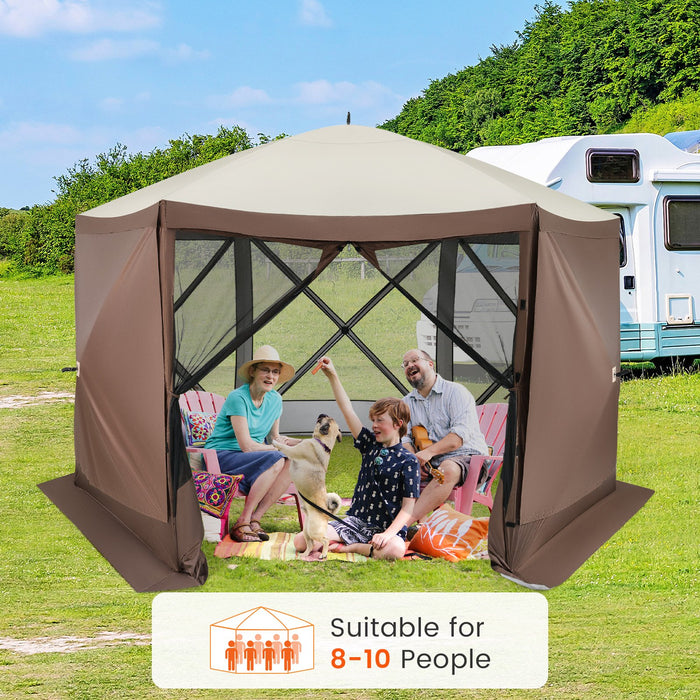 6-sided Pop-up Gazebo Tent Instant Setup Screen House Hub Tent-Coffee