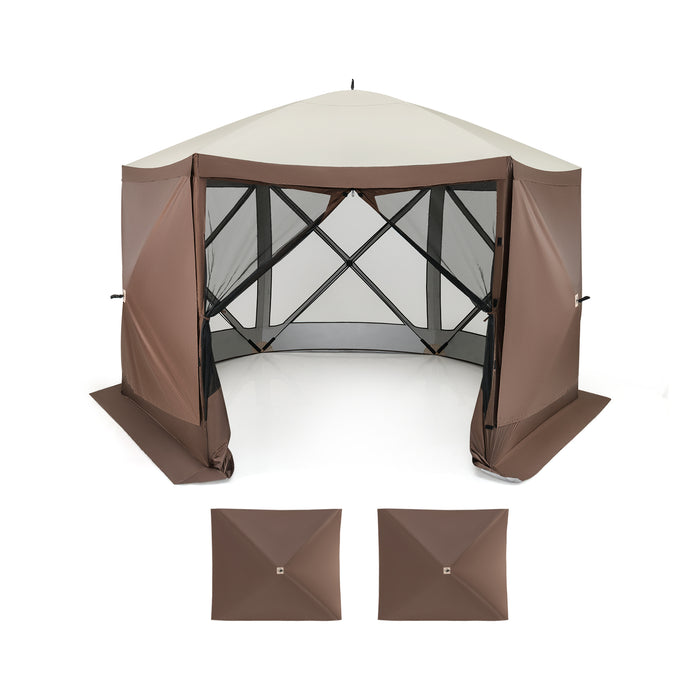 6-sided Pop-up Gazebo Tent Instant Setup Screen House Hub Tent-Coffee