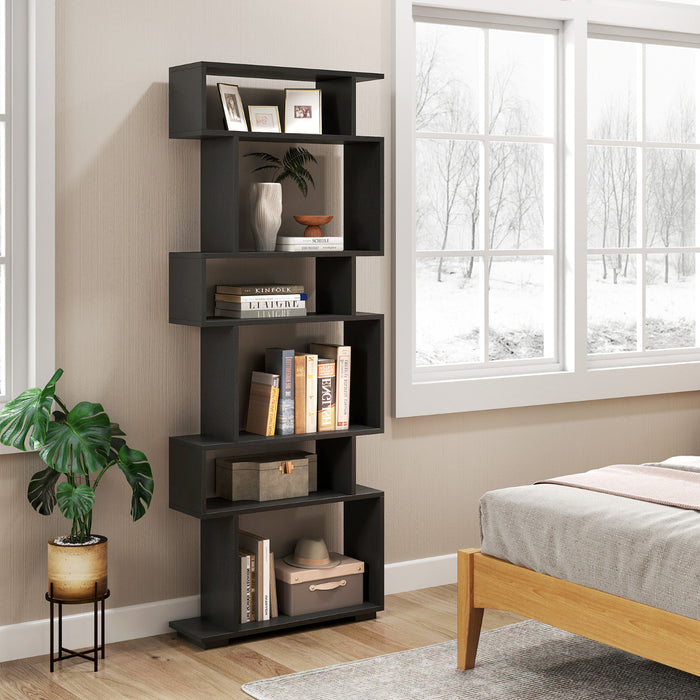 6-Tier Bookshelf with 2 Anti-Tipping Kits for Home Office-Black