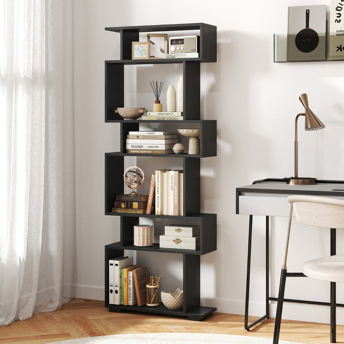 6-Tier Bookshelf with 2 Anti-Tipping Kits for Home Office-Black