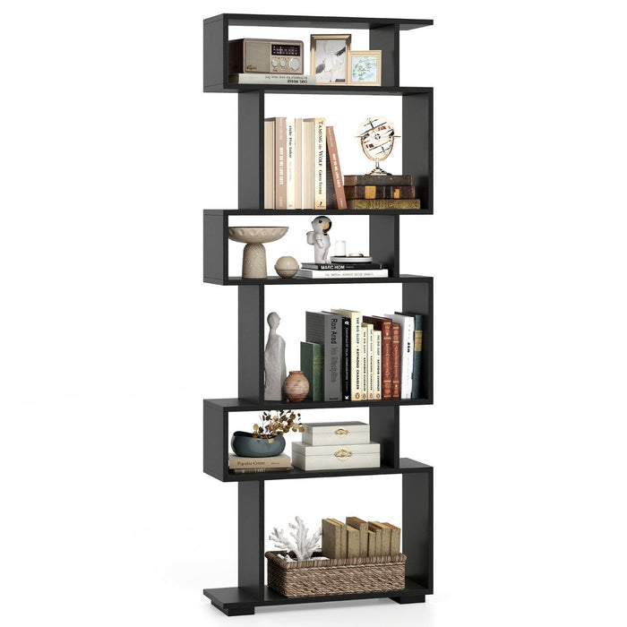 6-Tier Bookshelf with 2 Anti-Tipping Kits for Home Office-Black