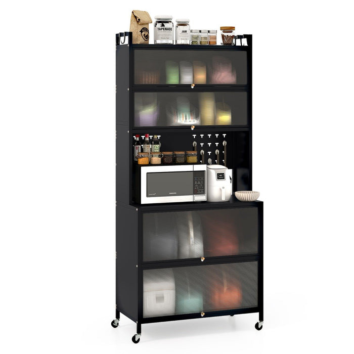 6-Tier Kitchen Pantry Cabinet Buffet Cabinet with Hutch-Black