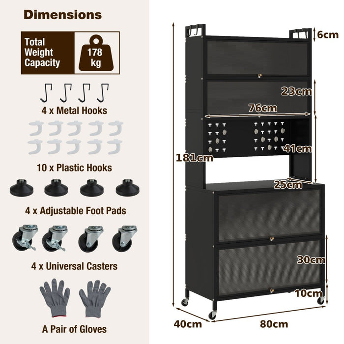 6-Tier Kitchen Pantry Cabinet Buffet Cabinet with Hutch-Black