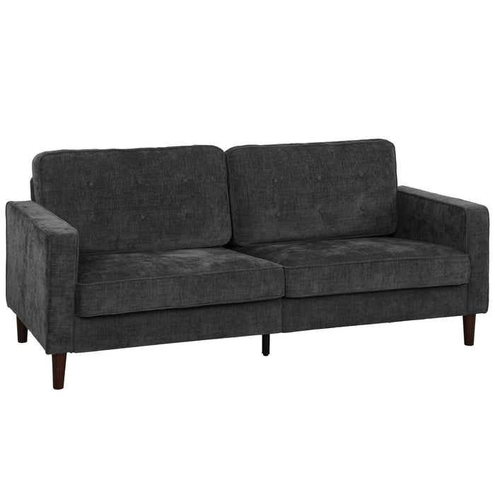 HOMCOM 3 Seater Sofa Button Tufted Upholstered Velvet Couch with Wood Legs for Living Room, Dark Grey