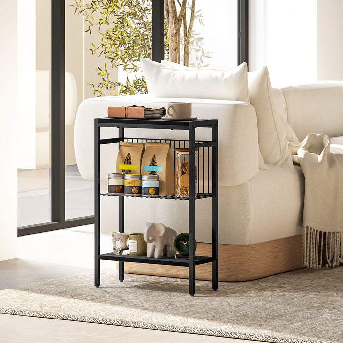 HOMCOM Three Shelf Industrial Side Table, Black | Aosom UK