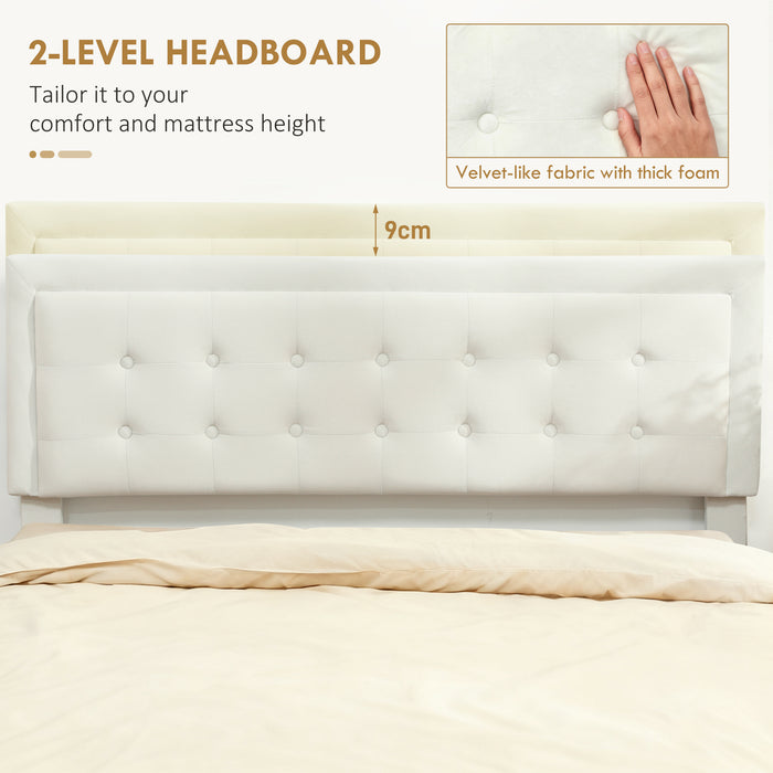 HOMCOM Double Ottoman Bed Frame, with Front Drawer - Cream