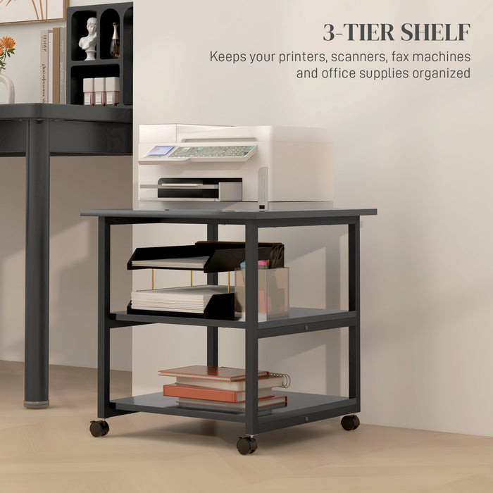 3-Tier Rolling Printer Stand - Mobile Storage Shelf with Wheels, Home Office Printer Cart, 50x50x52.5cm - Space Saver for Home Office Organization
